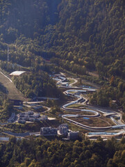 Bobsleigh track and hotel complex, mountain resort, sports facilities of the Winter Olympics in Sochi in 2014 - obrazy, fototapety, plakaty