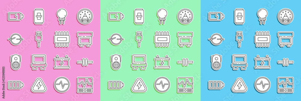Poster set line electrical measuring instruments, circuit scheme, fuse, light emitting diode, usb cable cor