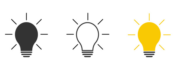Light bulb icon. Light bulb black and yellow icon set. Vector illustration eps10