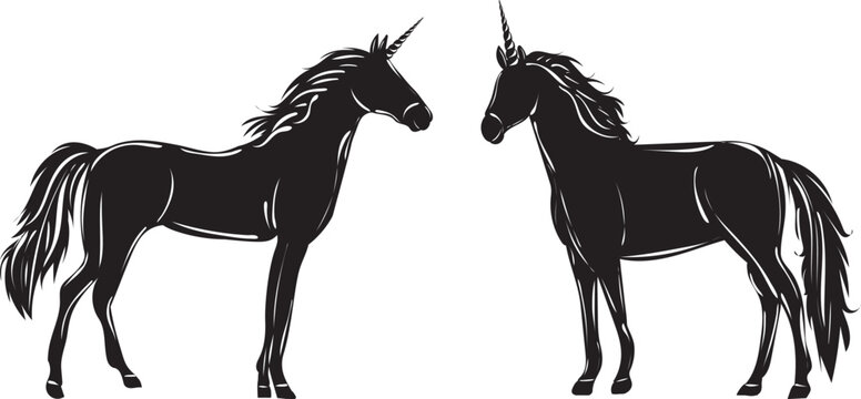 silhouette cute unicorns isolated, vector