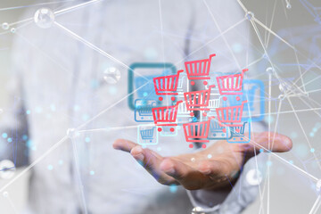 Shopping cart on digital tablet. Shopping online concept..