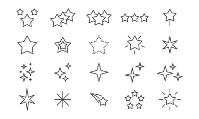 Fototapeta premium Set of stars line icons. Outline Elements of sparkling and twinkling stars. Vector illustration