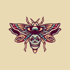 Skull Insect Retro Illustration