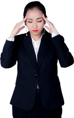 Young asian business woman headache isolated png transparent file, businesswoman expression with ache.