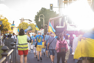 Berlin, Germany 24 august 2022: Peaceful march of Ukrainians through Berlin on Ukraine's...