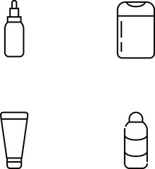 Monochrome elements perfect for adverts, stores, design etc. Editable stroke. Vector line icon set with symbols of bottles for various cosmetics