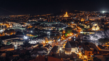 Fototapeta na wymiar Night view of Tbilisi. Long exposure shot
