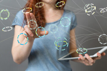 holding 3D rendering group of blue people