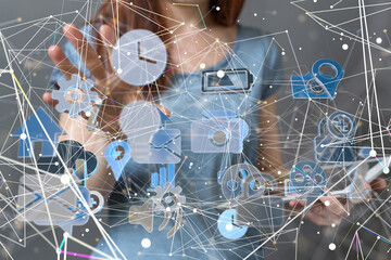 cloud connected to many objects on a virtual screen.