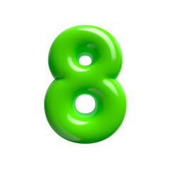 Green number 8 - 3d font -  isolated glossy digit