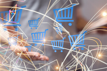 Online shopping business concept selecting shopping cart.
