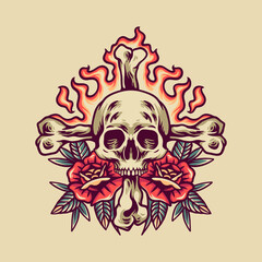 Skull And Bones Retro Illustration