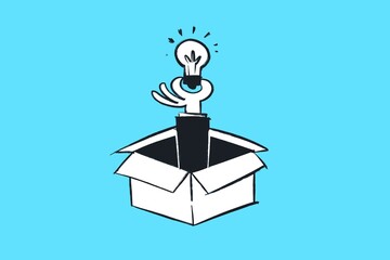 Think outside the box, lightbulb idea, solution, problem solving - Comic illustration sketch in a cartoony style