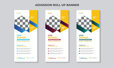 School education admission roll up banner design template with nice background.