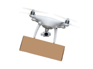 Transparent PNG Drone UAV In Flight With Package Attached.