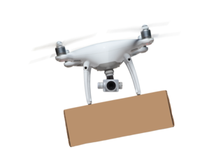 Transparent PNG Drone UAV In Flight With Package Attached.