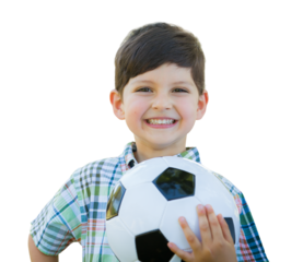 Transparent PNG of Cute Young Boy Holding Soccer Ball.