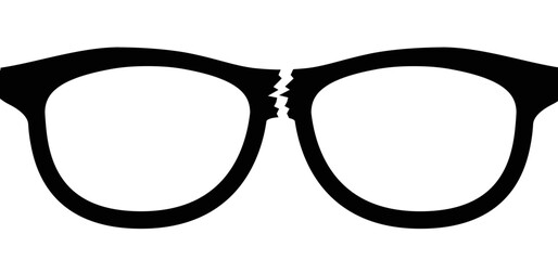 Cartoon broken glasses frame or sunglasses. Glasses model icon or symbol, man, women frames.  Black rim eye glasses spectacles silhouettes, eyeglasses optical, frame model.
