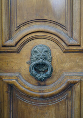 Wooden door and large ornate door knocker