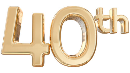 number 40th years anniversary gold 3d