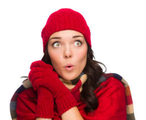 Transparent PNG of Mixed Race Woman Wearing Hat and Gloves Looking to Side.