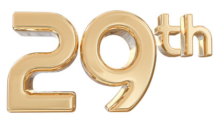number 29th years anniversary gold 3d