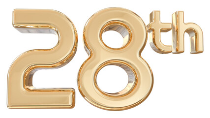 number 28th years anniversary gold 3d