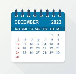 December 2023 Calendar Leaf. Calendar 2023 in flat style. Vector illustration.