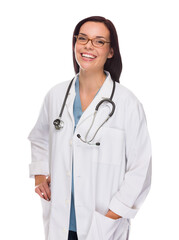 Tranparent PNG of Mixed Race Female Nurse or Doctor Wearing Scrubs and Stethoscope.