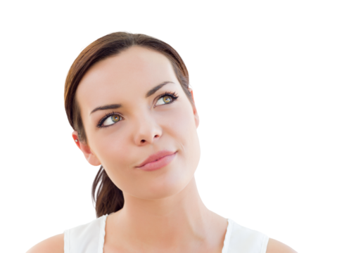 Transparent PNG of Pensive Young Adult Woman Looking Up. - Powered by Adobe