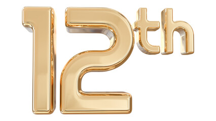 number 12th years anniversary gold 3d