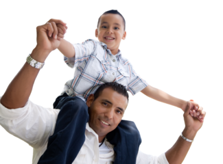 Transparent PNG of Hispanic Father and Son Having Piggy Back Fun.