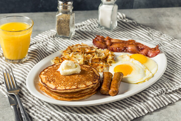 Full Homemade American Pancake Breakfast Brunch
