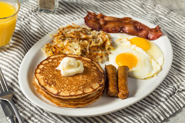 Full Homemade American Pancake Breakfast Brunch