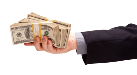 Transparent PNG of Man Handing Stacks of Thousands of Dollars.