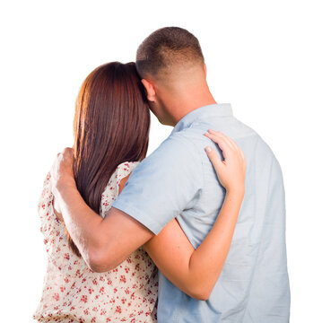 Transparent PNG of Military Couple From Behind Hugging Looking Away.