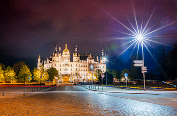 Schwerin castle in the night