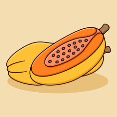 Set of Pawpaw and sliced Pawpaw with cartoon style illustration