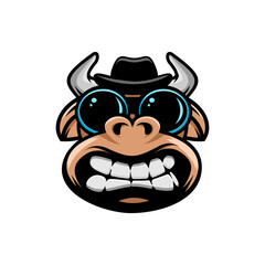 vector illustration of a cow wearing round glasses in a cowboy hat