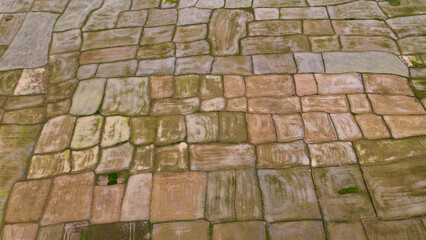 Empty field before plantation or after harvesting, drone view of the farm