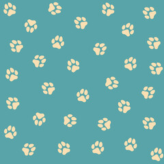 Pattern in blue with dog paws. The print is suitable for clothing, children's clothing, bed linen, icons, stickers.