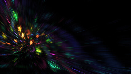 Abstract golden and green fireworks. Fantastic holiday background. Digital fractal art. 3d rendering.