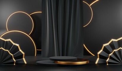 3D rendering of blank product background for cream cosmetics Modern black podium background