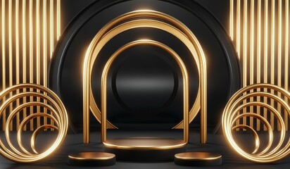 Obraz premium 3D rendering of blank product background for cream cosmetics Modern black podium background