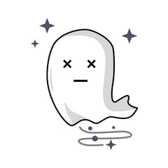 Cute ghost icon halloween boo vector illustration, confused ghost face 