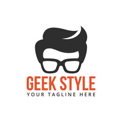 Geek Man Wear Glasses and Wavy Hair Illustration Fashion Gamer Logo Vector