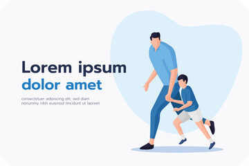 Father and son's relationship and love, character design, and flat design.