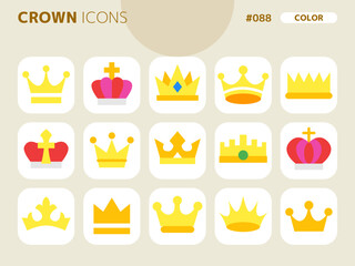 王冠に関連するカラースタイルのアイコンセット_088