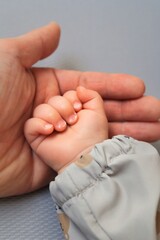 赤ちゃんの可愛らしく握った手を包む大きな手