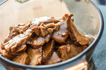 Sliced turkey meat stew Sandwich fast food Peruvian snack food restaurant mise en place